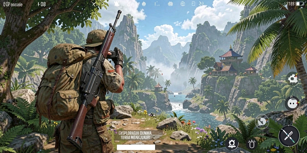 Screenshot gameplay FO8 menunjukkan petualangan dalam dunia terbuka yang luas.