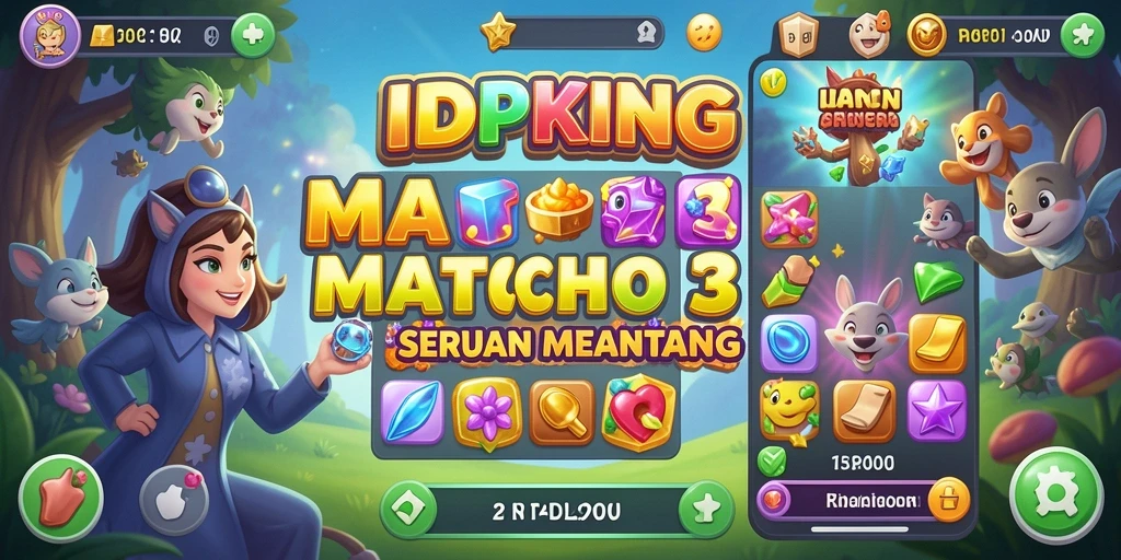 Screenshot gameplay IDPKING menampilkan aksi menyenangkan dalam mencocokkan permata.