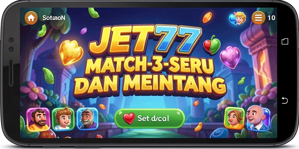 Tampilan gameplay JET77 menampilkan aksi mencocokkan permata yang seru.