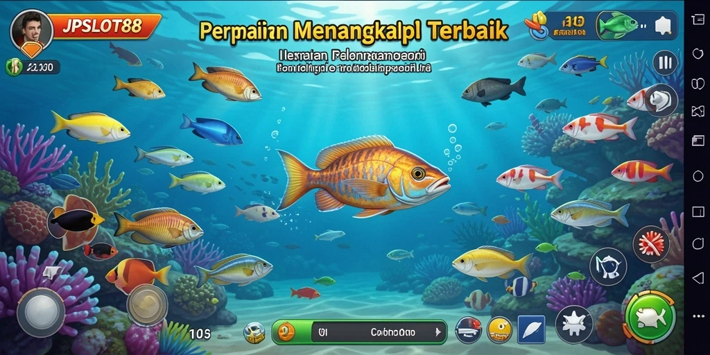 Tampilan gameplay JPSLOT88 dengan aksi menangkap ikan yang seru.