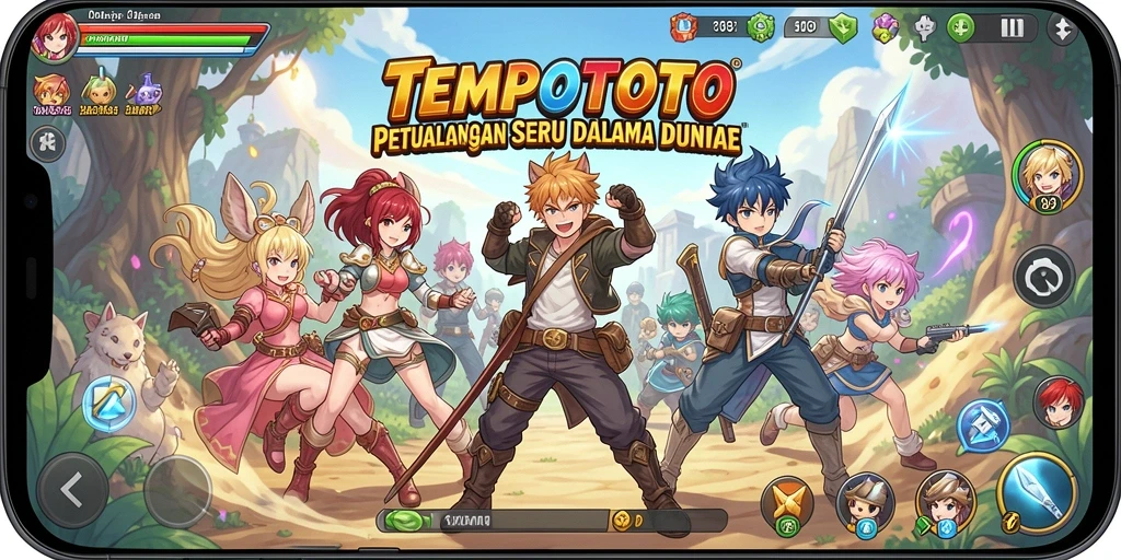 Screenshot gameplay TEMPOTOTO dengan karakter Anime yang dinamis.