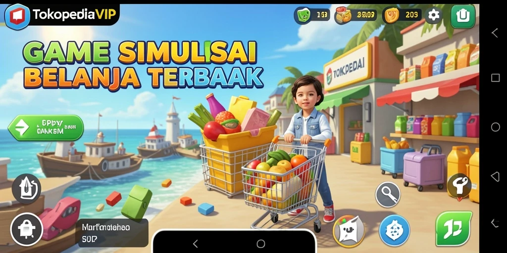Tampilan antarmuka TOKOPEDIAVIP saat gameplay Simulation.